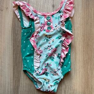 12 month ricrac & ruffles Floral Ruffle Kids Swim One Piece